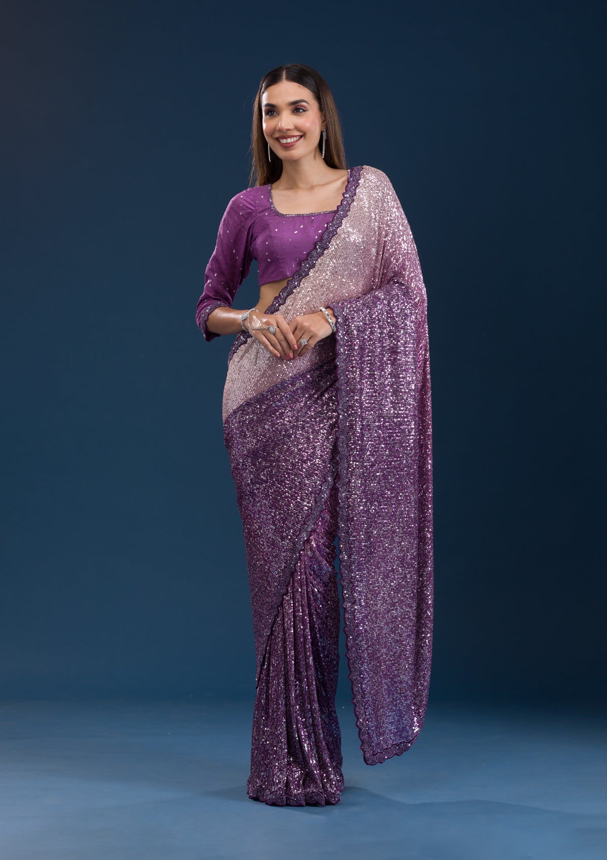 Purple Sequins Georgette Saree-Koskii