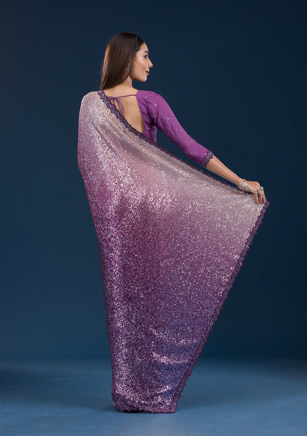 Purple Sequins Georgette Saree-Koskii