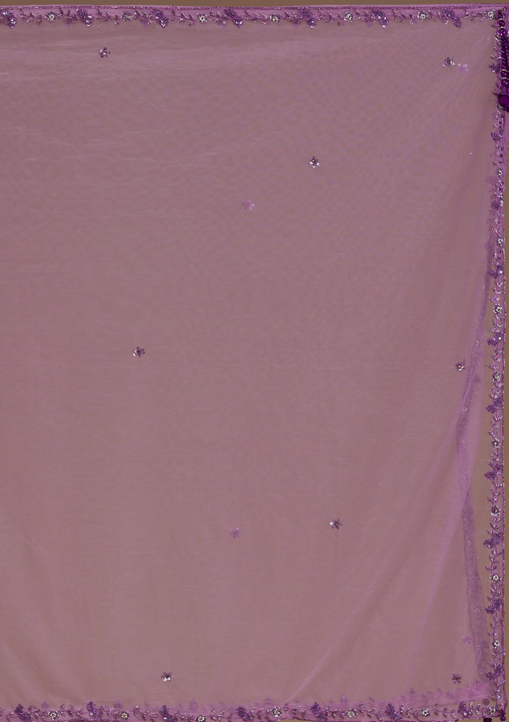 Purple Sequins Raw Silk Readymade Lehenga-Koskii