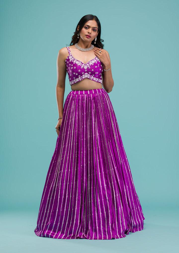 Purple Sequins Satin Readymade Lehenga-Koskii