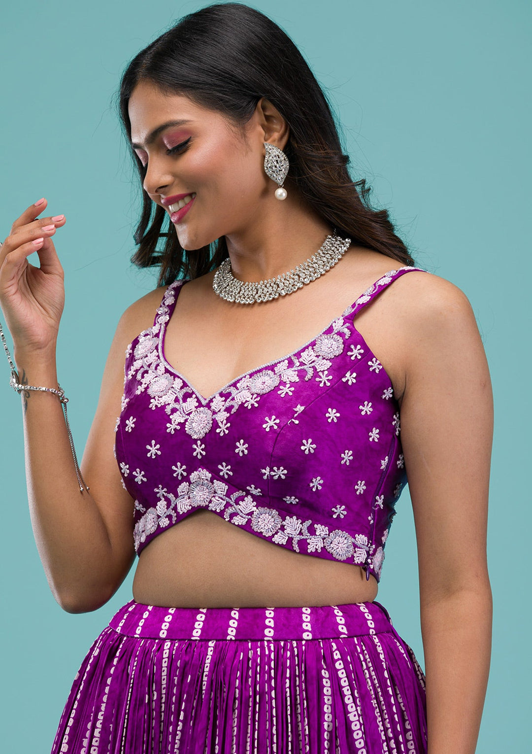 Purple Sequins Satin Readymade Lehenga-Koskii