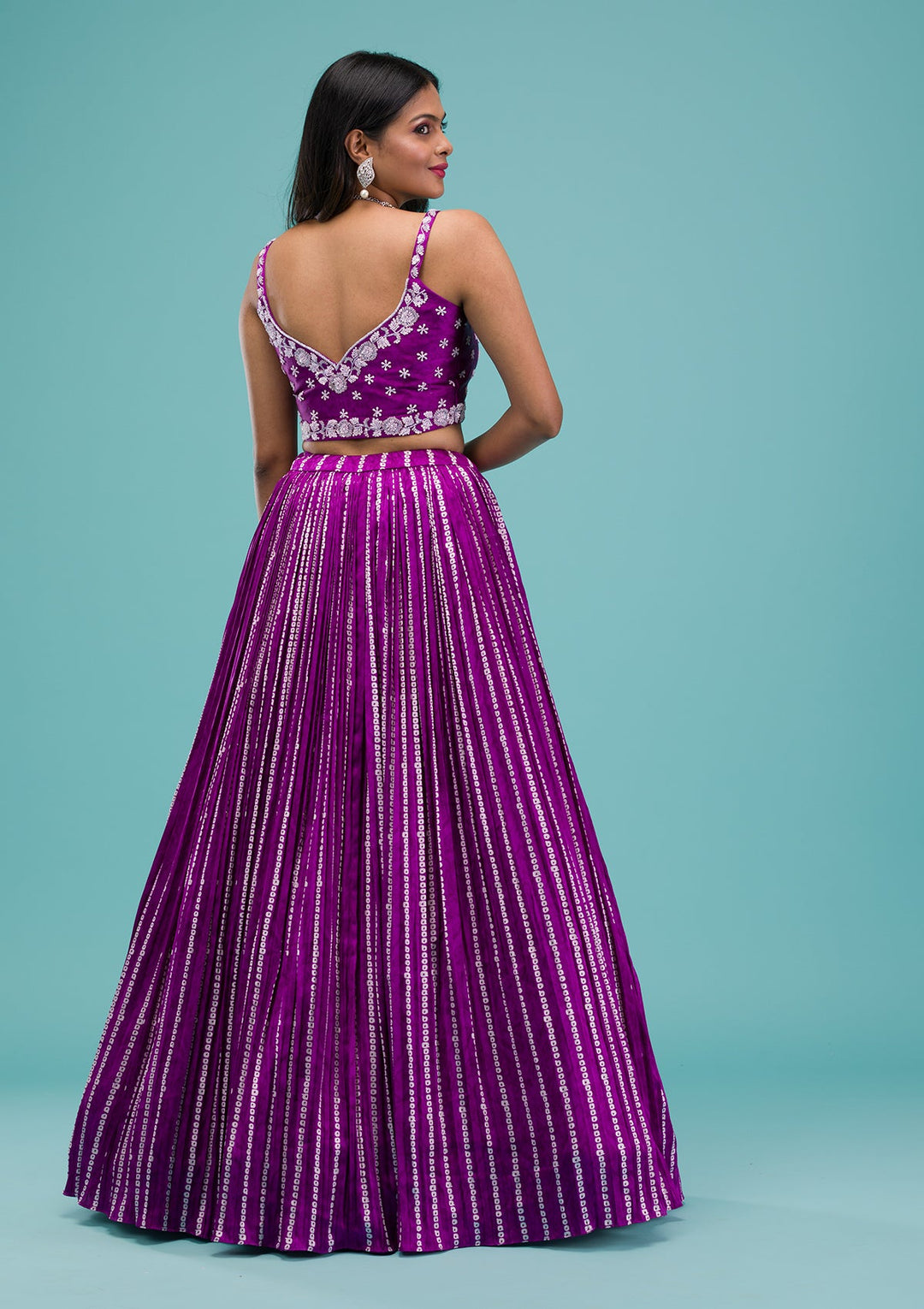 Purple Sequins Satin Readymade Lehenga-Koskii