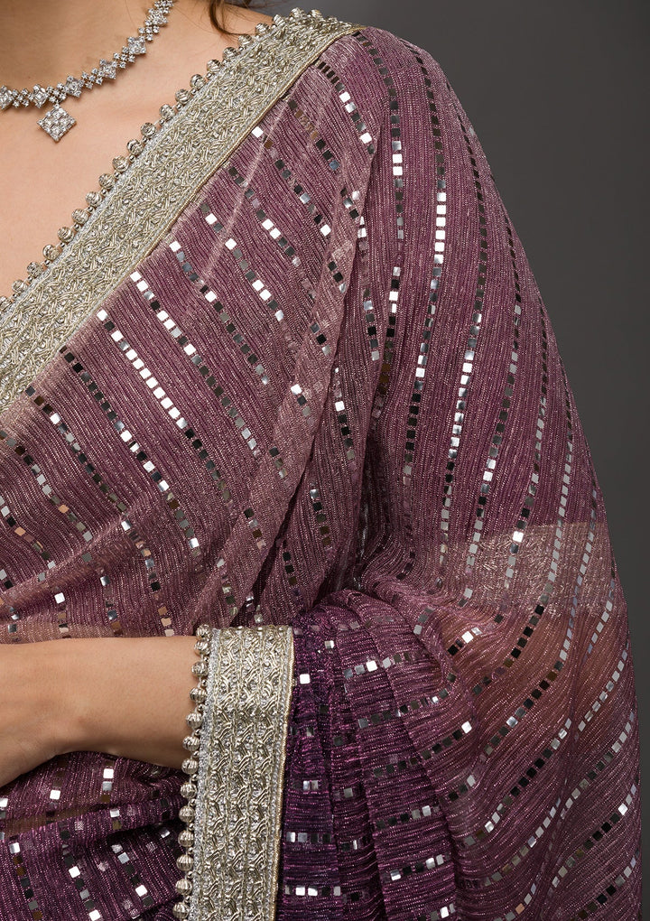 Purple Sequins Shimmer Georgette Saree-Koskii