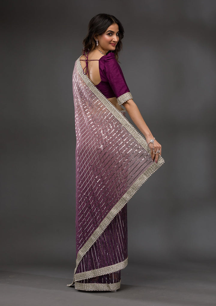 Purple Sequins Shimmer Georgette Saree-Koskii
