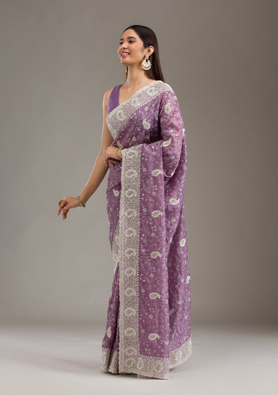 Purple Sequins Tissue Saree-Koskii