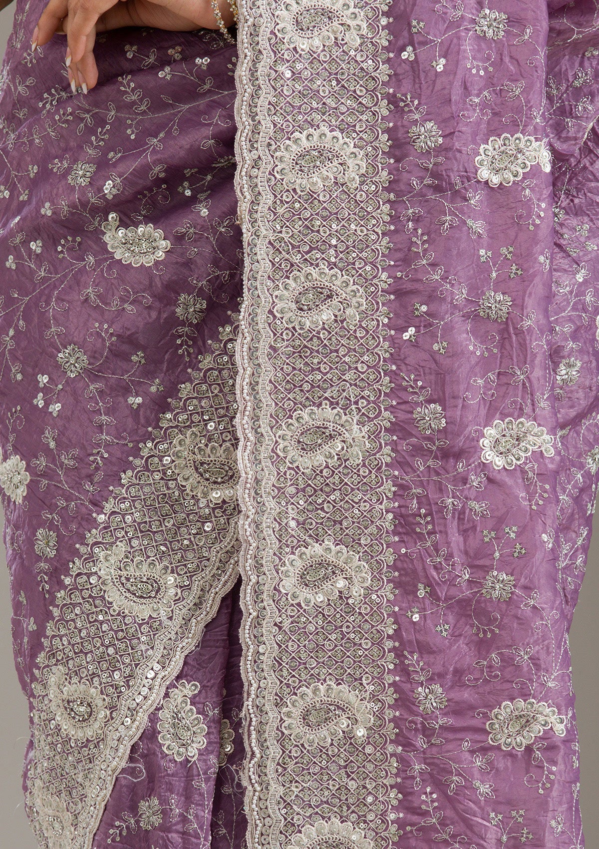 Purple Sequins Tissue Saree-Koskii