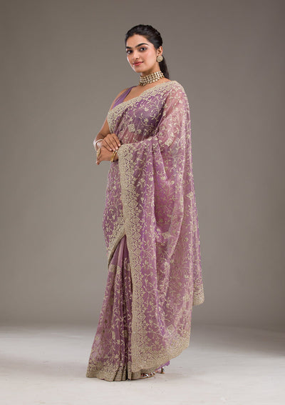 Purple Sequins Tissue Saree-Koskii