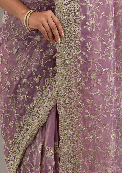 Purple Sequins Tissue Saree-Koskii