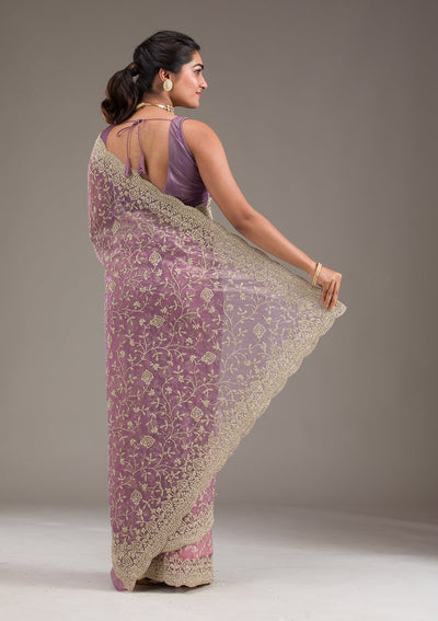 Purple Sequins Tissue Saree-Koskii