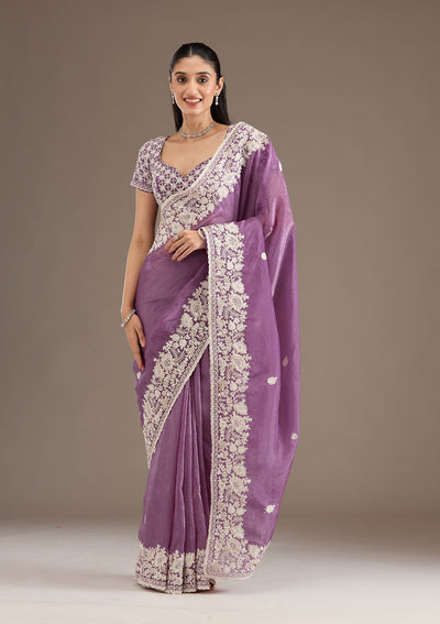 Purple Sequins Tissue Saree-Koskii