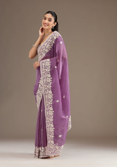 Purple Sequins Tissue Saree-Koskii