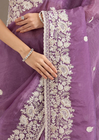 Purple Sequins Tissue Saree-Koskii