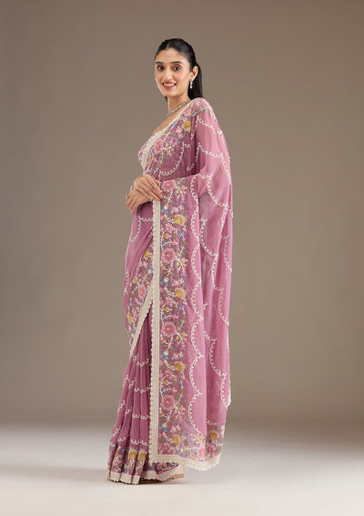 Purple Sequins Tissue Saree-Koskii