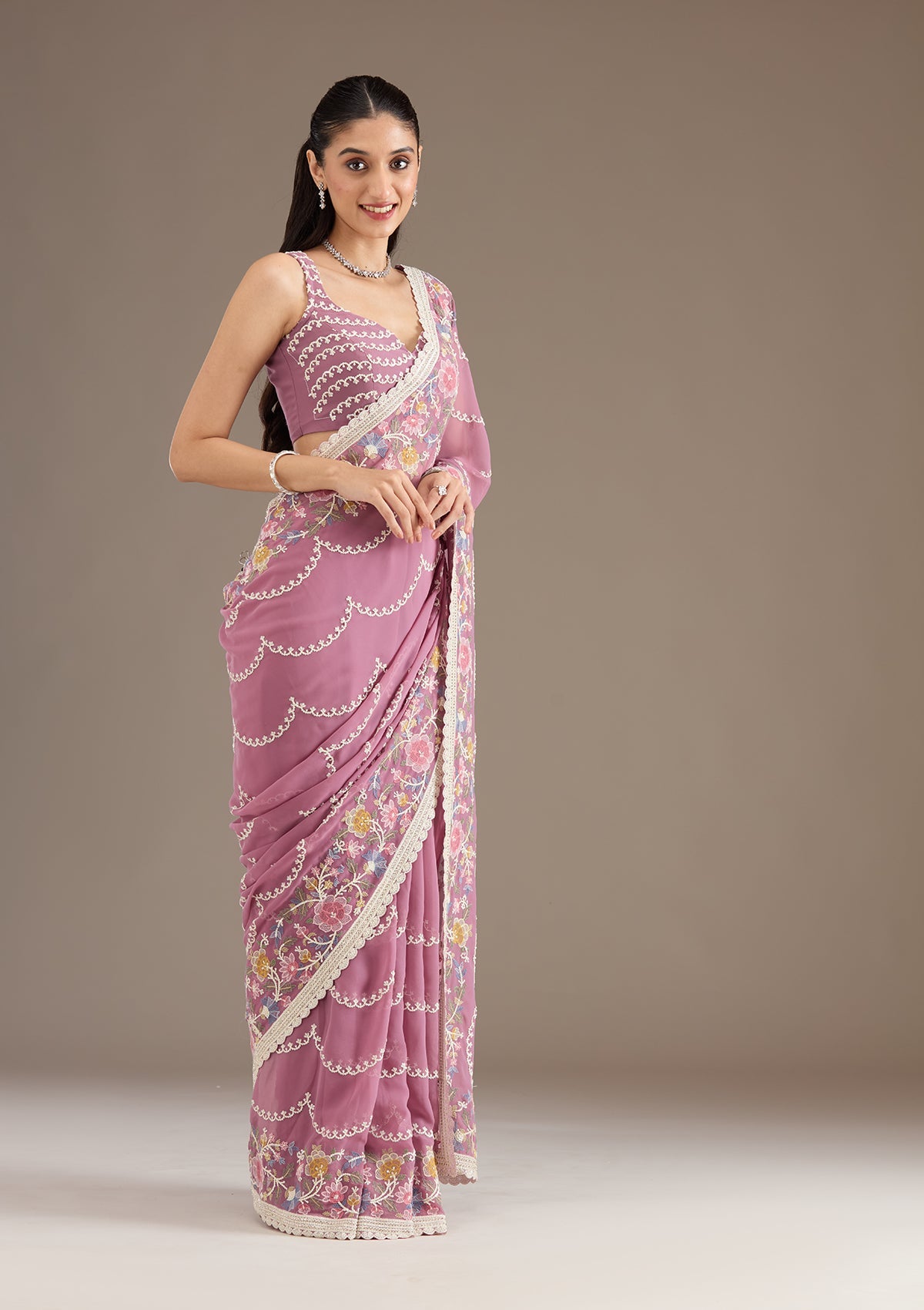 Purple Sequins Tissue Saree-Koskii