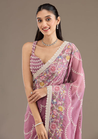 Purple Sequins Tissue Saree-Koskii