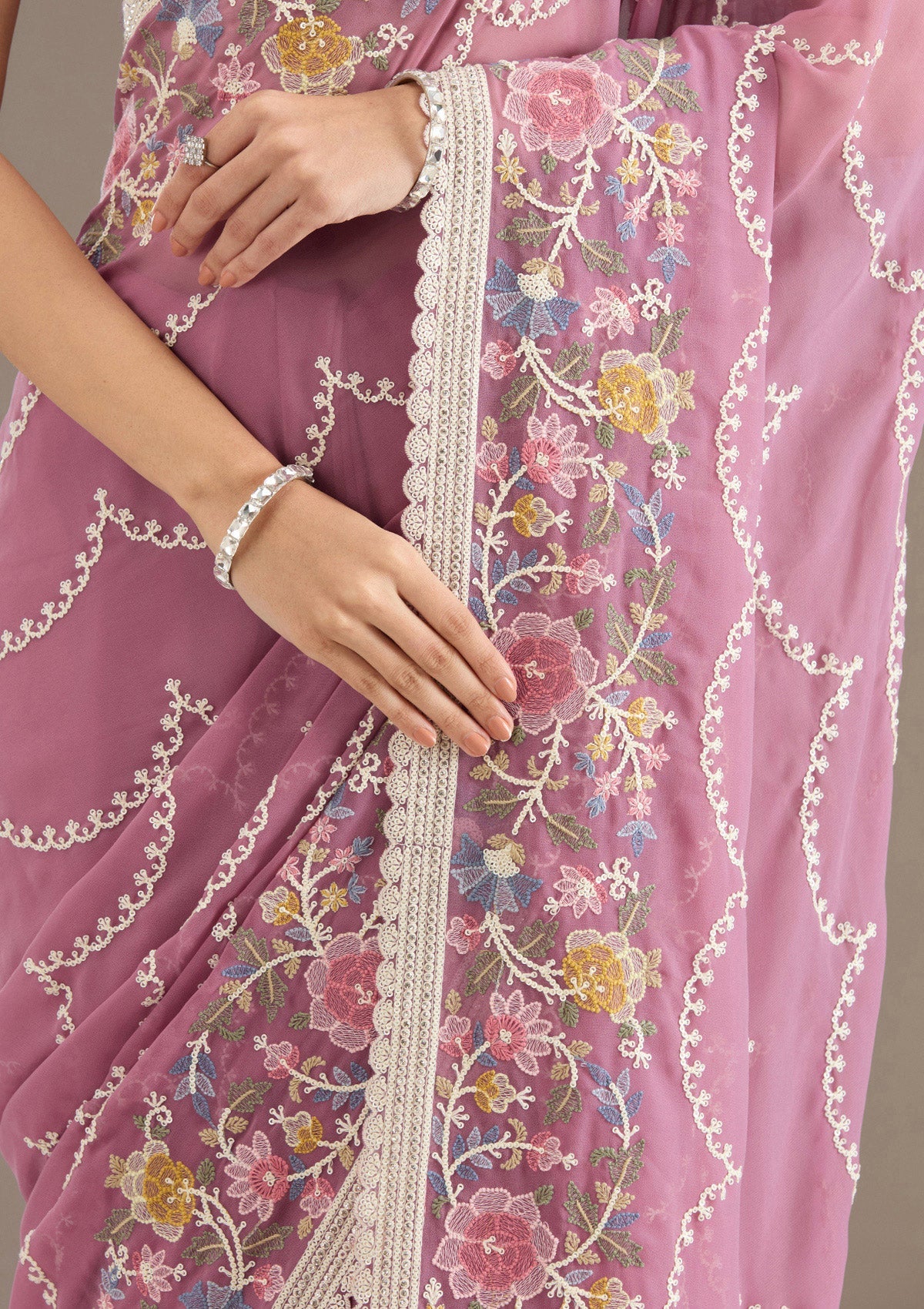 Purple Sequins Tissue Saree-Koskii