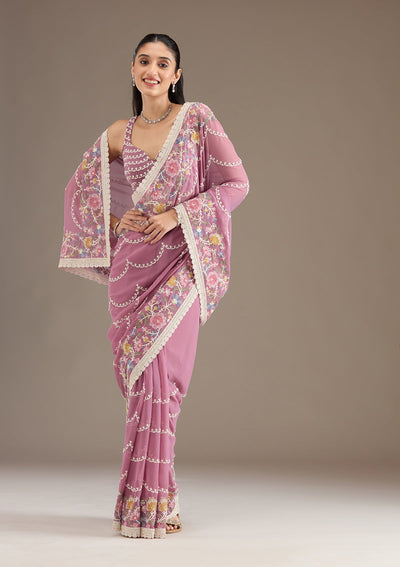 Purple Sequins Tissue Saree-Koskii