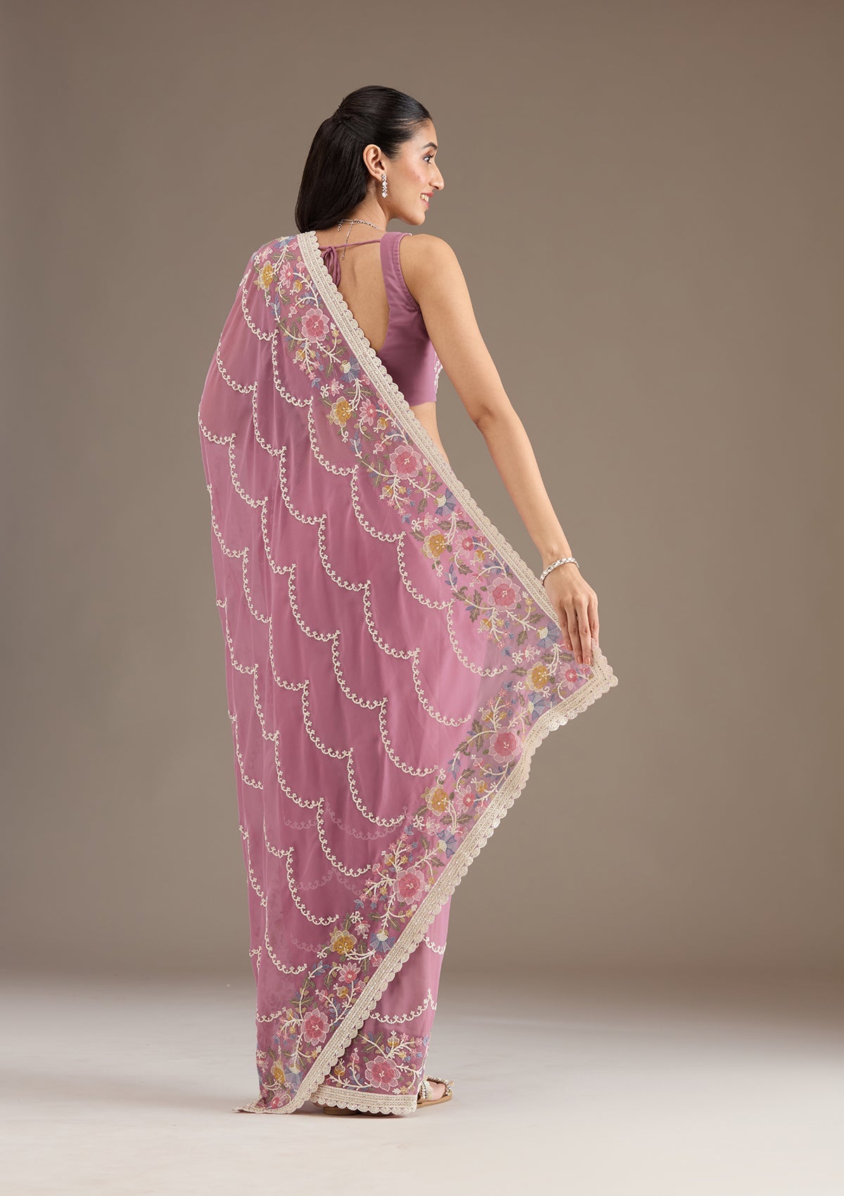 Purple Sequins Tissue Saree-Koskii