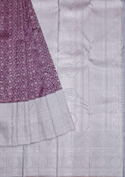Purple Silver Zariwork Pure Silk Saree-Koskii