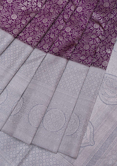 Purple Silver Zariwork Pure Silk Saree-Koskii