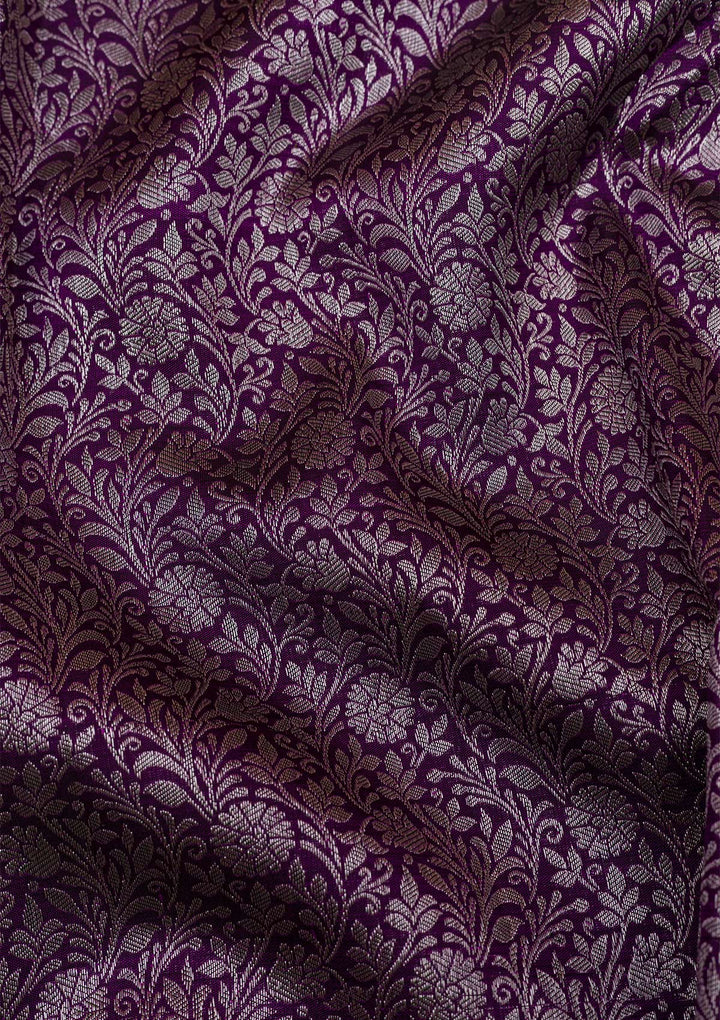 Purple Silver Zariwork Pure Silk Saree-Koskii