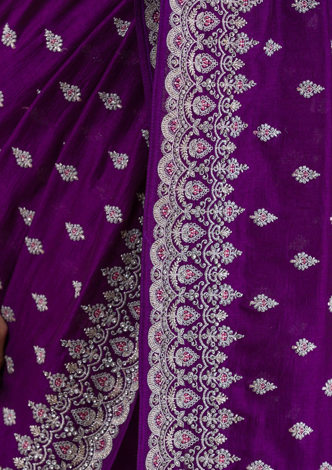 Purple Silver Zariwork Raw Silk Saree-Koskii