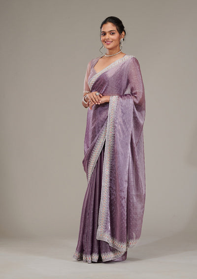 Purple Stonework Chiffon Saree-Koskii