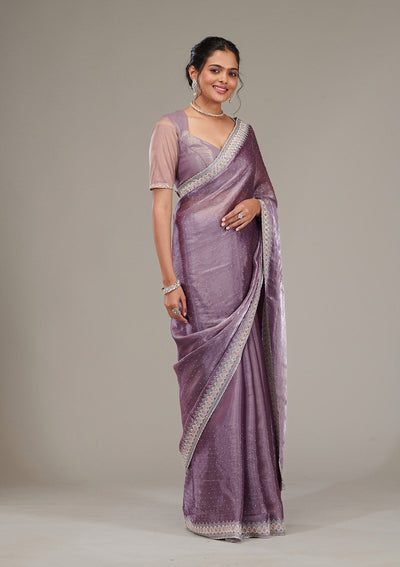 Purple Stonework Chiffon Saree-Koskii