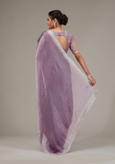 Purple Stonework Chiffon Saree-Koskii