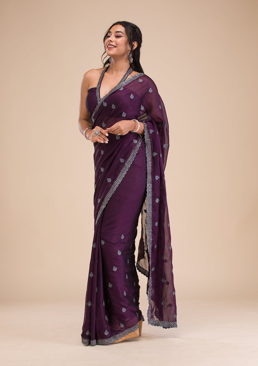 Purple Stonework Georgette Saree-Koskii