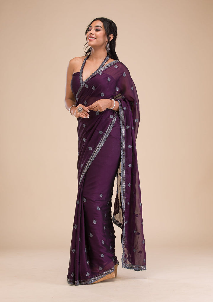 Purple Stonework Georgette Saree-Koskii