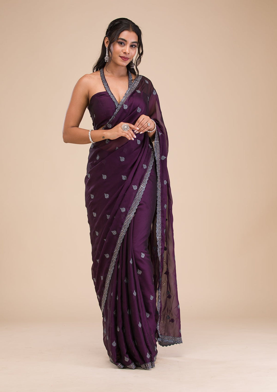 Purple Stonework Georgette Saree-Koskii