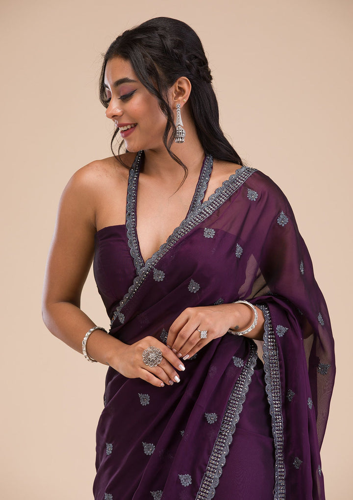 Purple Stonework Georgette Saree-Koskii