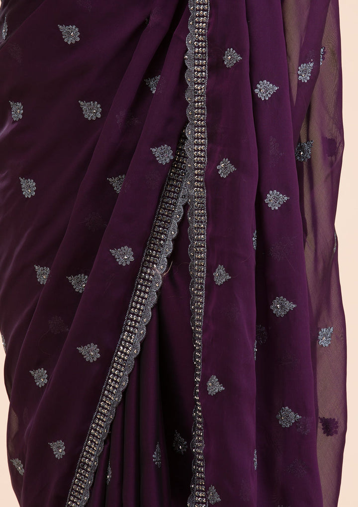 Purple Stonework Georgette Saree-Koskii