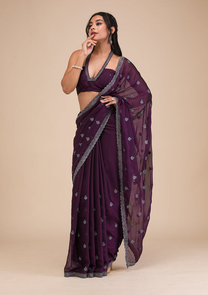Purple Stonework Georgette Saree-Koskii