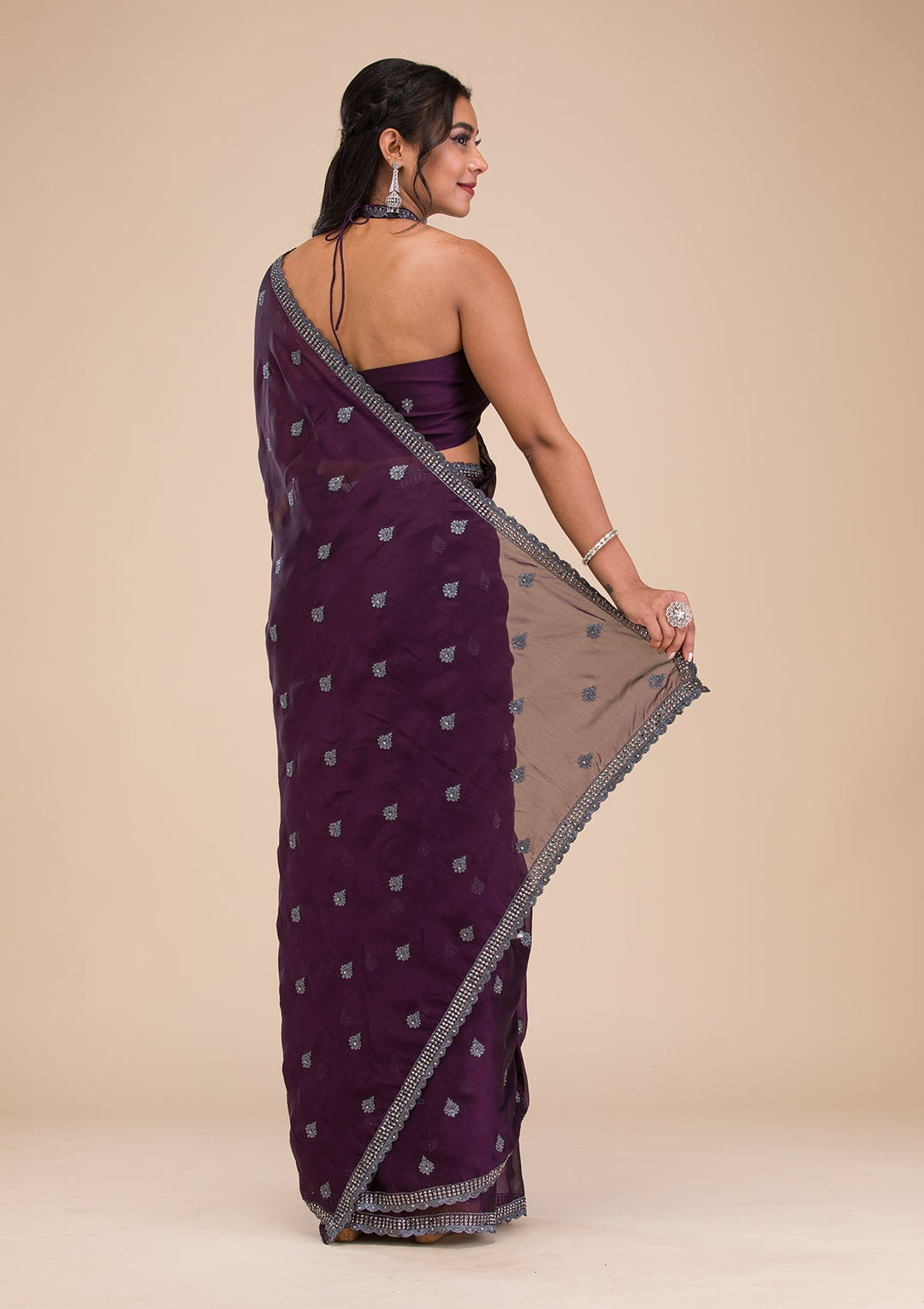 Purple Stonework Georgette Saree-Koskii