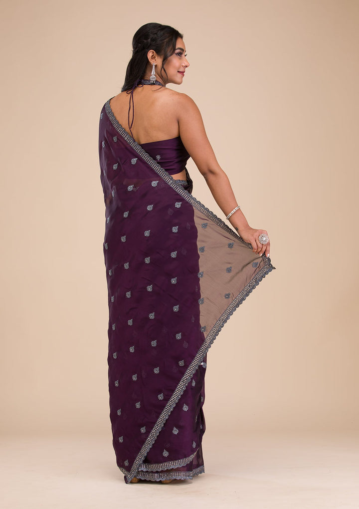 Purple Stonework Georgette Saree-Koskii