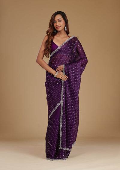 Purple Stonework Georgette Saree-Koskii