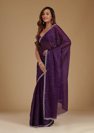 Purple Stonework Georgette Saree-Koskii