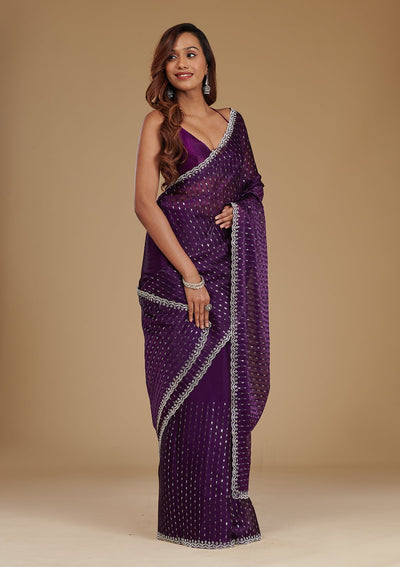 Purple Stonework Georgette Saree-Koskii