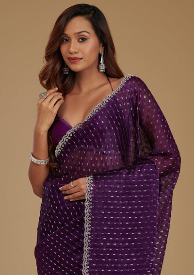 Purple Stonework Georgette Saree-Koskii