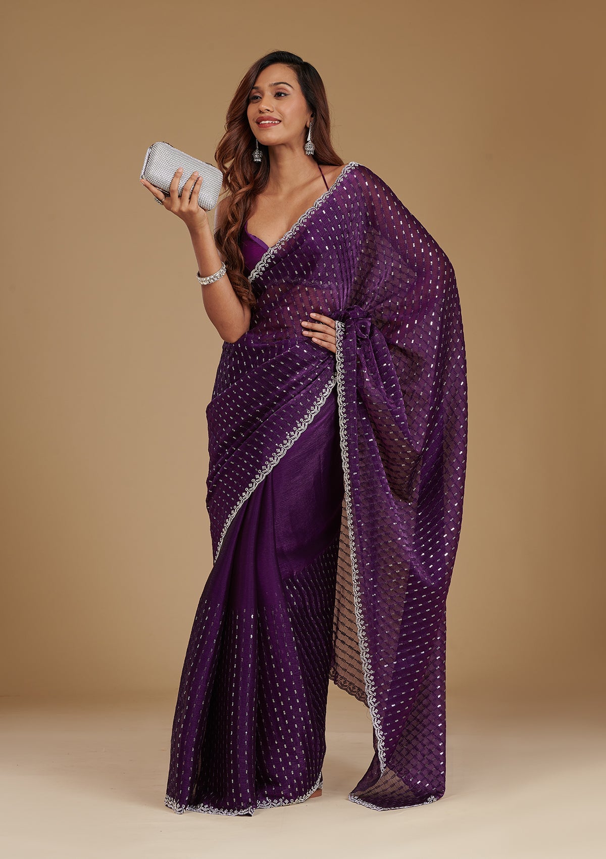 Purple Stonework Georgette Saree-Koskii