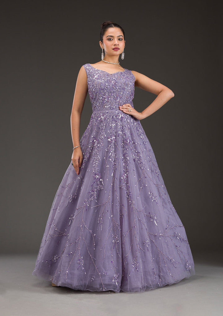 Purple Stonework Net Gown-Koskii
