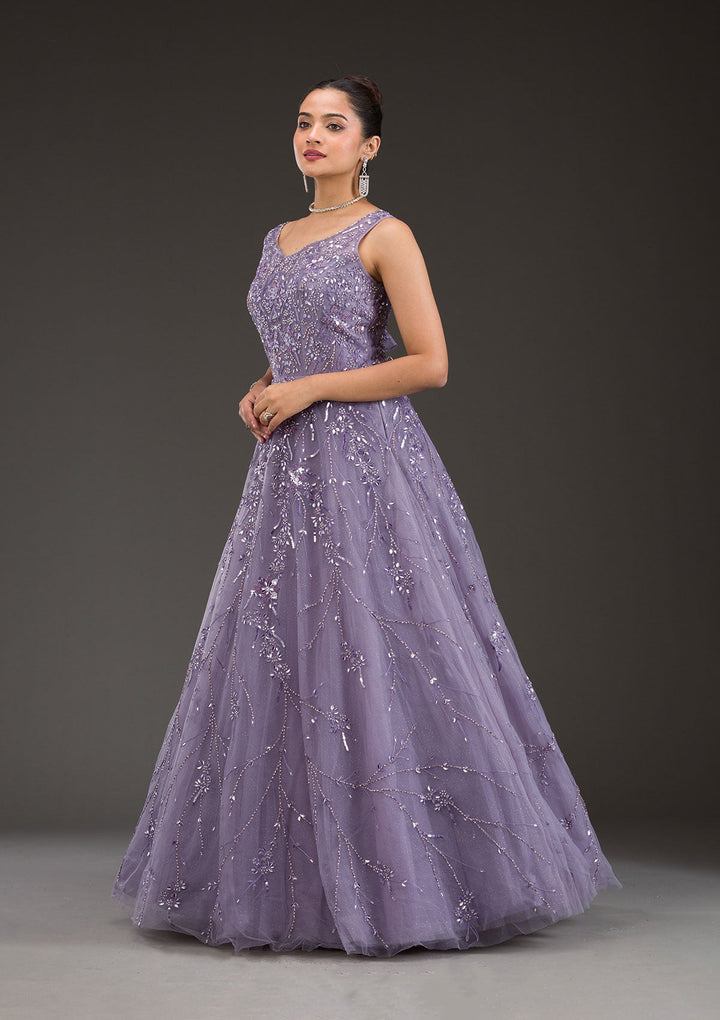 Purple Stonework Net Gown-Koskii