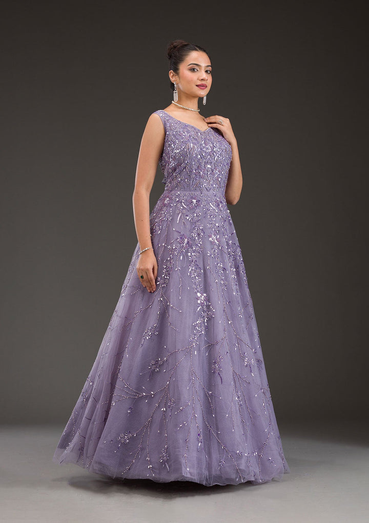 Purple Stonework Net Gown-Koskii