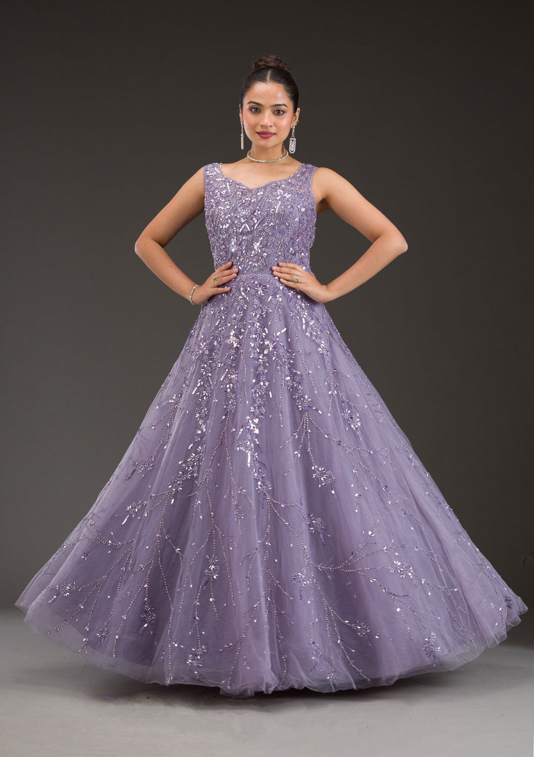 Purple Stonework Net Gown-Koskii