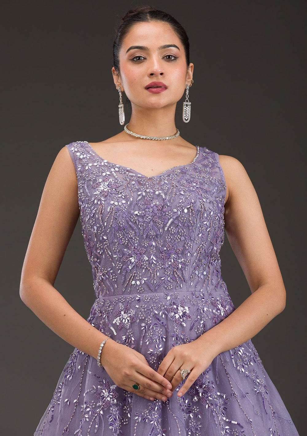 Purple Stonework Net Gown-Koskii
