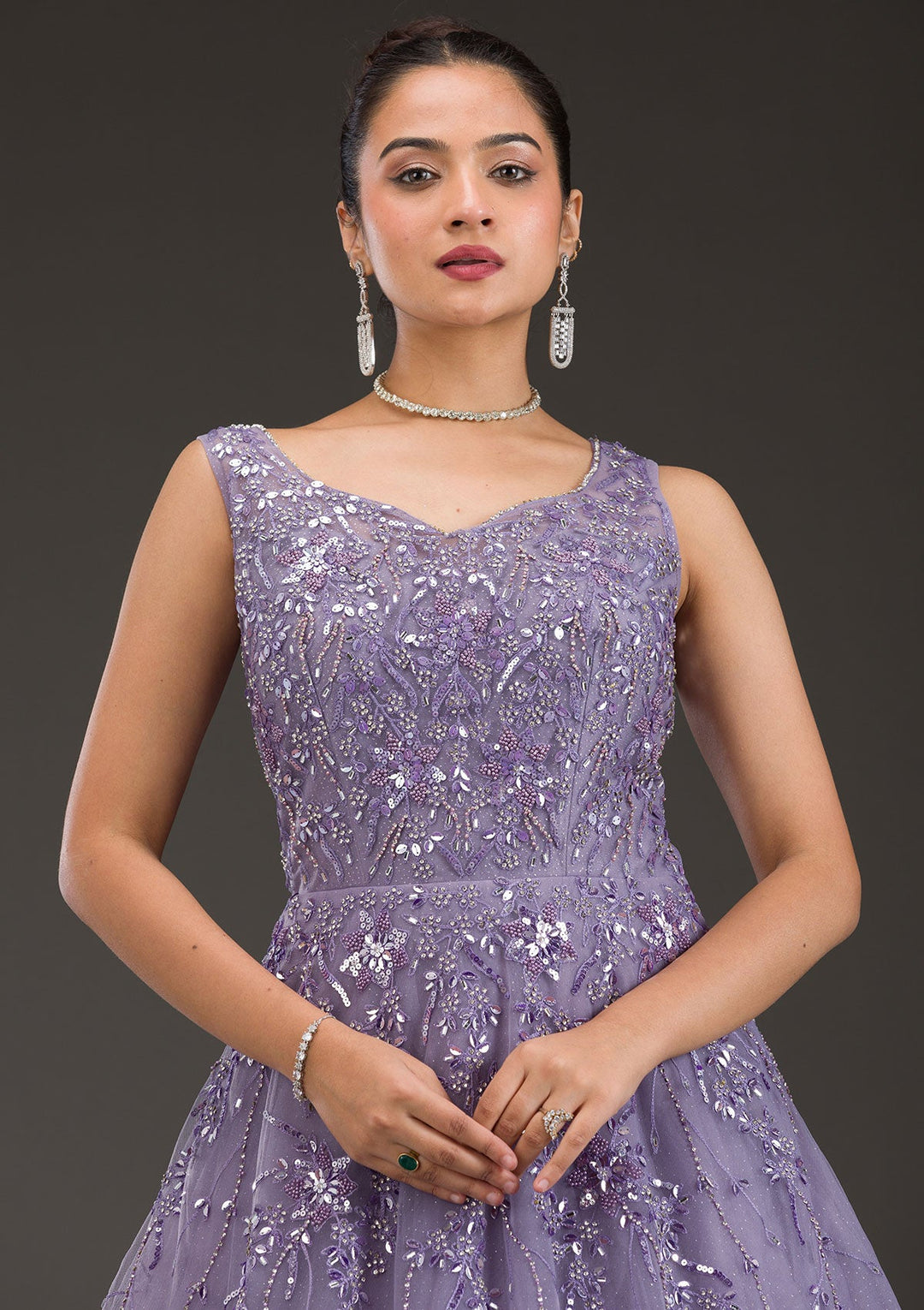 Purple Stonework Net Gown-Koskii