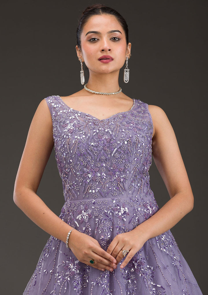 Purple Stonework Net Gown-Koskii