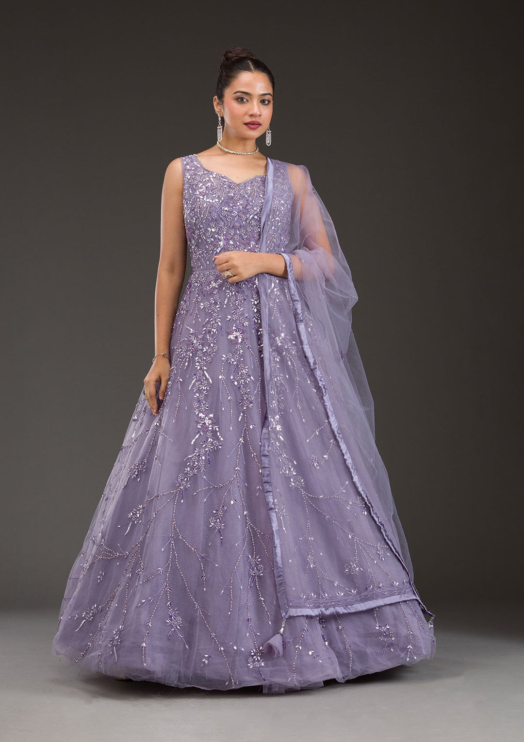 Buy Purple Stonework Net Gown - Koskii Buy Purple Stonework Net Gown - Koskii